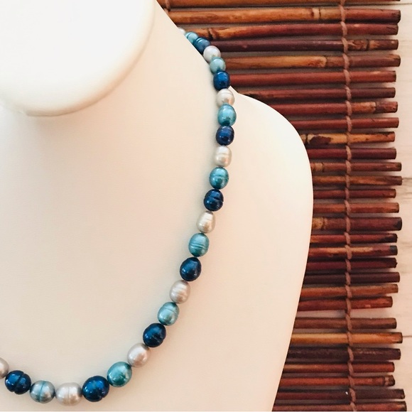 Honora Blue Pearl Necklace .925 clasp 20” - Picture 4 of 10
